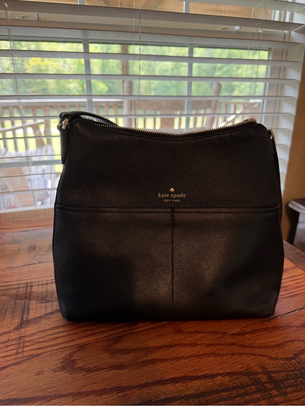 kate spade Black Pebbled Leather Crossbody with Gold Logo